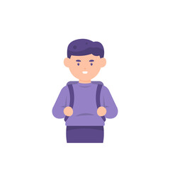 illustration of a boy holding a bag. back to school concept. the expression of children who are happy because they go to school. education. flat style. vector design