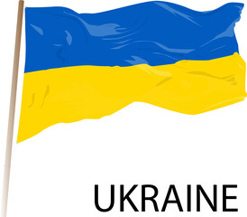 Ukrainian flag waving. One of symbols of Ukrainian independence on the white background. Vector illustration.