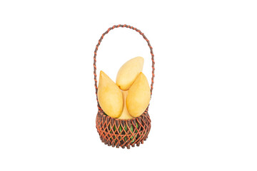 Ripe mango in a basket on white background. 