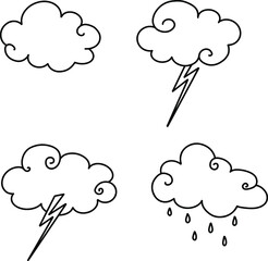 Clouds doodle set. Communication icon set. Vector illustration design. Summer creative icon set. Cloud web icons set. Freehand drawing. Creative line art illustration, outline sketch.