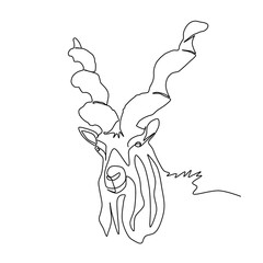A sketch of Capra Falconeri. Illustration - One line. The Marhor is a rare Wild animal. Bukhara markhor. Capra falconeri heptneri, or Turkmen markhor.
