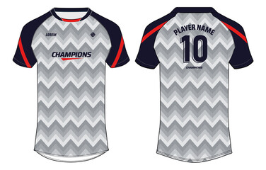 Sports jersey t shirt design concept vector template, Raglan Round neck tees football jersey concept with front and back view for Cricket, soccer, Volleyball, Rugby, tennis and badminton uniform