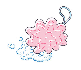 Pink soft bath puff with foam isolated