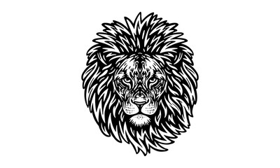 Lion head illustration, vector, hand drawn, isolated on black background, african animal
