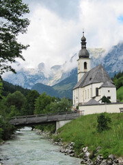 Ramsau's white and cute churches and streams, Berchtesgaden, Bavaria, Germany