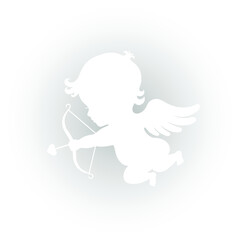 Cupid graphic icon. Amur with bow and arrow sign isolated on grey background. Love symbol. Vector illustration
