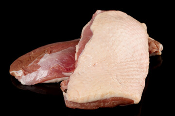 Two raw duck breast fillets isolated on black