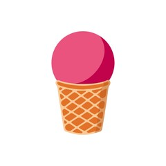 Cartoon pink ice cream in a waffle cup. Delicious ice sweets. Isolated icon for the summer menu. Minimal elegant illustrations for logo