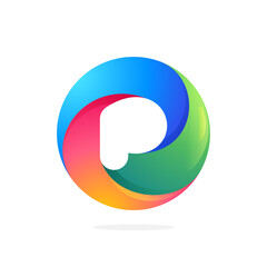 P letter logo inside swirling loop circle.