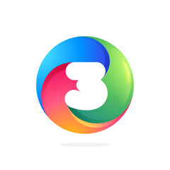 Number three logo inside swirling loop circle.