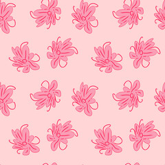 Fototapeta na wymiar Vector seamless pattern flowers pink. Background illustration, decorative design for fabric or paper. Ornament modern