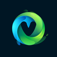 Eco-friendly V letter logo inside a swirl green circle.