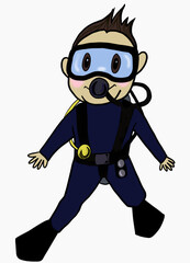 Scuba diver boy illustration with white background