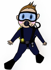Scuba diver boy illustration with white background
