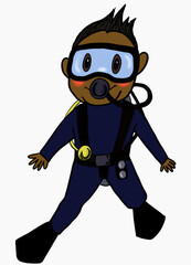 Scuba diver boy illustration with white background