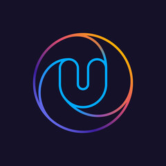 U letter one line colorful logo.