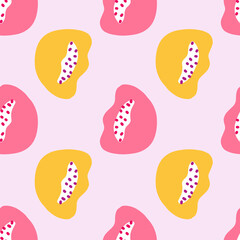 Summer modern seamless pattern with abstract shapes doodle print. Yellow and pink bright ornament.