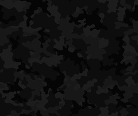 Abstraction camouflage black vector pattern, night print, stylish street design for printing clothes, fabric, paper.