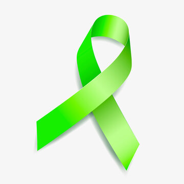 Lime green ribbon awareness Achalasia, Depression, Lymphoma, Mental Health, Lyme Disease. Isolated on white background. Vector illustration.