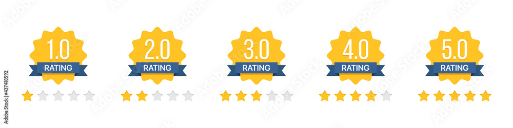 Aufkleber set of rating stars badges with ribbon in a flat design
