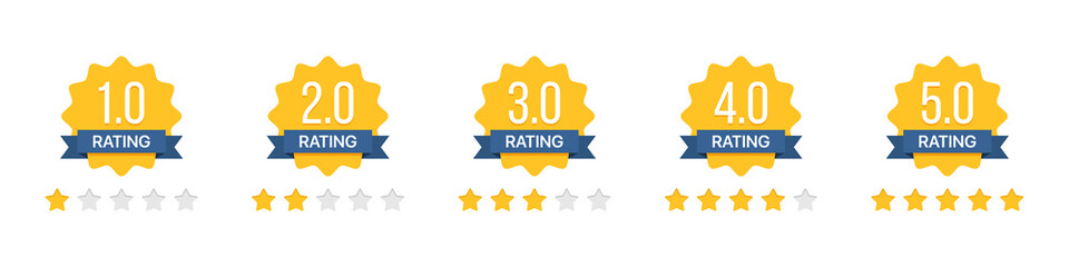 Set of rating stars badges with ribbon in a flat design