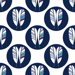seamless pattern white blue circles and two white feathers sport style vector