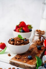 Homemade Chocolate cocoa Granola - healthy breakfast concept, selective focus