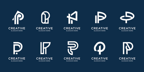 Set of letter P logo design template. icons for business of luxury, elegant, simple. Premium Vector