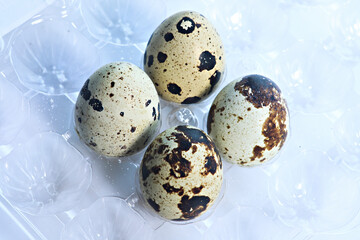 Fototapeta premium natural organic quail eggs on a white background