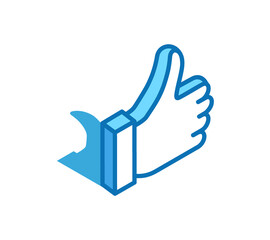 Like, thumb up isometric icon. Approve gesture, best 3D line style symbol.