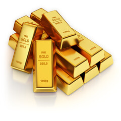 Gold bars on a white background