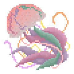 Pixel art vector illustration of a jellyfish in pastel colors