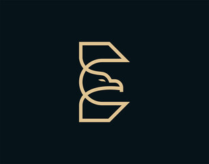 Eagle Head of E Letter Initial Logo Design Template. Business, Company Icon Line Art Vector