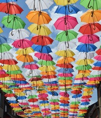 Fototapeta na wymiar Umbrellas over the road
