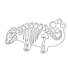 Dinosaur skeleton in cartoon style. The bones of a prehistoric animal. Archeology. Black and white Vector illustration isolated on white background.