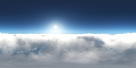 Obraz na płótnie Canvas Panorama of clouds, HDRI, environment map , Round panorama, spherical panorama, equidistant projection, panorama 360, flying above the clouds,sky above the clouds, 3D rendering