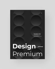 Abstract Placard, Poster, Flyer, Banner Design. Colorful illustration on vertical A4 format. 3d geometric shapes. Decorative neumorphism circles backdrop.