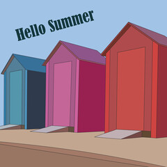 Hello summer - simple Beach huts Illustration. best for Your Travel projects.