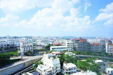 Aerial view of Naha city and sea shore in Okinawa, japan - 沖縄 那覇市の街並みと海
