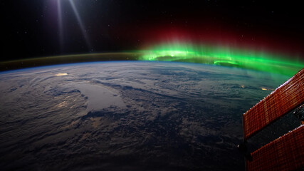 View from space to earth, northern lights