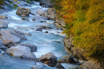 Ara River in the Bujaruelo valley in autumn (Ordesa and Monte Perdido National Park, Pyrenees, Spain)
