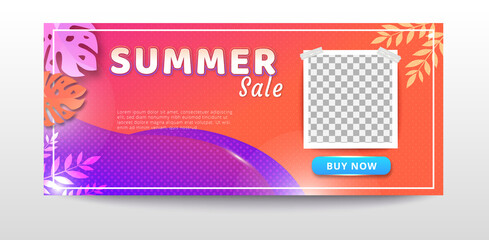 Summer sale web banner template with vibrant gradient color