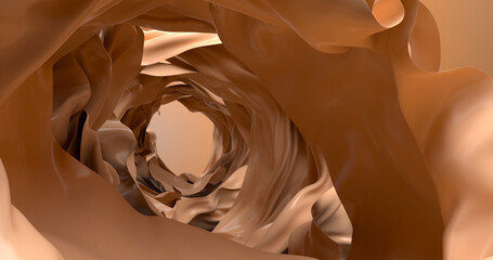 Obraz premium A long tunnel of fabric, cream color. 3d illustration.