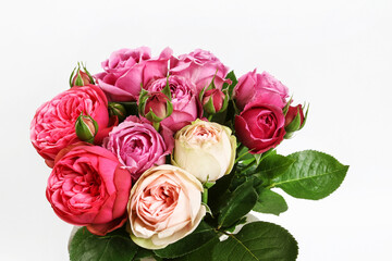 Bouquet of pink roses isolated on white background.
