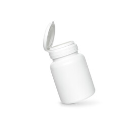 White plastic medicine bottle isolated on white background