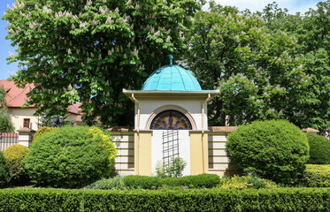 WIELICZKA, POLAND - MAY 26, 2021: Historic chapel in the monastery garden in Wieliczka,
