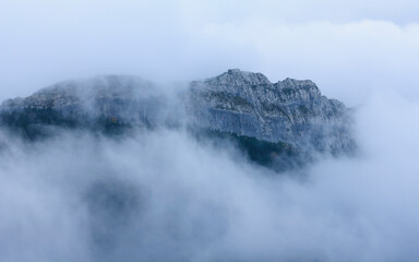 Foggy views from the Devesa viewpoint, in Coll de Pal, Berguedà (Barcelona province, Catalonia, Spain, Pyrenees)