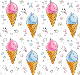Ice cream cone, seamless pattern, vector