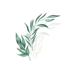 Set of botanic and wild leaves in watercolor painting.