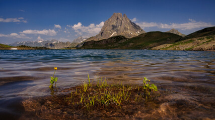 Pic du Midi d'Ossau and Gentau Lake in summer (Pyrénés Atlantiques, Pyrenees, France)